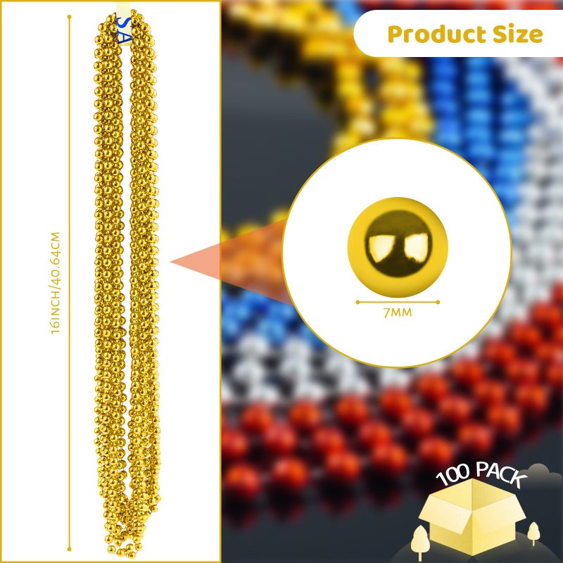 ZYFLSQ 100 Pcs 33"" 7mm Metallic Gold Beads Necklaces  Bulk Mardi Gras Beaded Necklaces  Party Beads Costume Necklaces - Image 2
